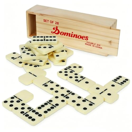 Dominos Set for Adults Double 6 Standard Dominoes Set Domino Game with Wooden Box 28 Tiles Classic Board Games
