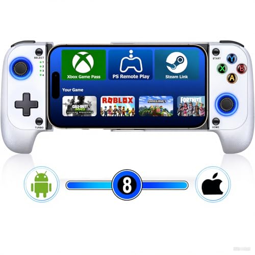 Mocagen Mobile Controller for iPhone/Android Support Phone Case, Led Light, Hall Effect Sticks, Handheld Gaming Phone Controller, Portable Bluetooth Controller for iPhone - color: Gray