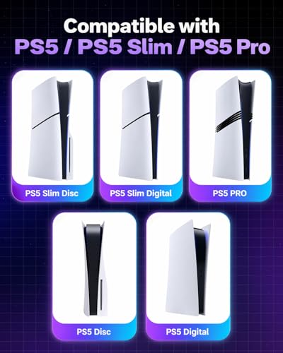Sehawei Wall Mount for PS5/PS5 Slim/PS5 Pro Console, RGB Light Dock | Dual Controller Charging Station with Headset Holder, Compatible with Disc & Digital Editions, Space-Saving Gaming Organizer