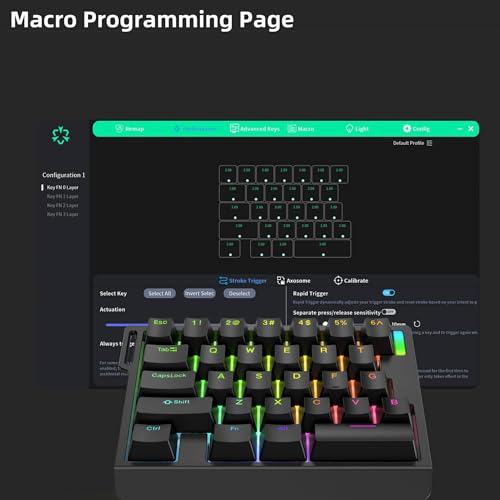 FKZ HE30 Rapid Trigger Gaming Keyboard,One Handed Hall Effect Magnetic Switch Keyboard Hot Swap Custom RGB Mini Wired Macro Mechanical Keypad with Fast Adjustable Actuation,8K Hz Polling Rate (Black) - color: Black