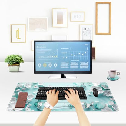 ToLuLu Large Mouse Pad Desk Pad, Wrist Rest Desk Mat for Keyboard and Mouse | 4PCS 35.4”x15.7" XXL Giant Mouse Pad, Non-Slip Base Stitched Edges Mousepad for Home Office, Teal Butterfly - color: Teal Butterfly