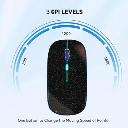 WREANU Wireless Bluetooth Mouse Rechargeable Laptop Mice with LED Lights Silent Slim Use(BT5.2 and 2.4G Portable USB Receiver)Dual Mode Computer Mouse for Laptop/iPad/Tablet/Apple/PC/Mac(Black Pearl) - color: Black Pearl