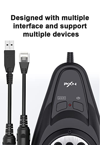 PXN A7 Gear Shifter - PC USB Simulator Shifter with Handbrake Button and Shift Button for High & Low Gear Universal 6+1 Shifter Includes DIN-USB, DIN-RJ11, DIN-DIN cables Shifter Compatible V10 V12 Lite Racing Wheels for PC
