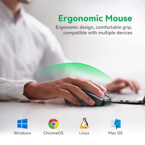TechRise Bluetooth Mouse (BT5.0/3.0 & 2.4G) Rechargeable Wireless Mouse, 4800 DPI Optical Tracking, 6 Adjustable DPI, 2.4GHz with USB A Receiver, Quiet Clicks, Ergonomic Grips, 6 Buttons - Grey - color: Grey