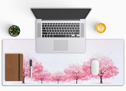 Cherry Blossom Tree Gaming Mouse Pad, Extended Large Mouse Mat Desk Pad, Big Computer Keyboard Desk Pad, Stitched Edges Mousepad, 3mm Thick Long Non-Slip Rubber Base Mice Pad, 31.5 X 11.8 Inch - color: Cherry Blossom Tree
