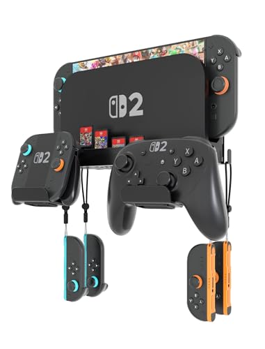 KUNSLUCK Switch 2 Wall Mount - Wall Mount Stand for Nintendo Switch 2 (2025) Console, Joy-Con, Game Cards - Space-Saving Dock with Cooling Vent Design & Easy Installation – All-in-One Wall Holder Organizer Kit - size: 2 IN 1 Wall Mount