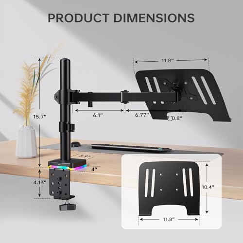 Afaloona RGB Convertible Laptop and Monitor Mount with USB Hub, Adjustable | RGB USB hub with 1 USB-C & 2 USB-A ports for charging and data transfer, fits 13-32" monitors or 11-17" laptops, up to 18 lb - size: RGB Laptop Stand