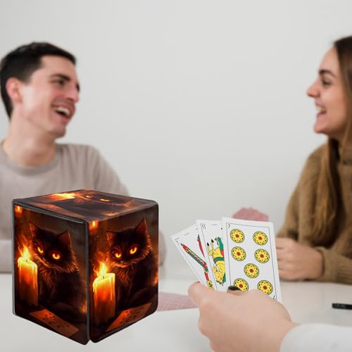 Card Deck Box for MTG Commander,Collectible Trading Storage Box Fits 120+ Single Sleeved Cards Magnetic Case PU Leather for Magic Commander TCG CCG MTG,Candle Cat Fire - color: Candle Cat Fire