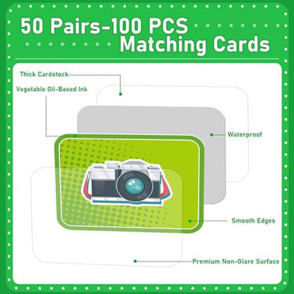 gisgfim 100 PCS Memory Matching Game for Kids Summer Camp Concentration Memory Card for Preschool Educational Ages 3-8 A Fun & Fast Camp Theme Matching Games - style: Summer Camp