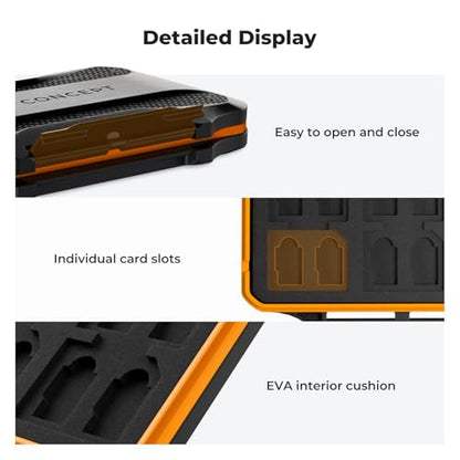 K&F CONCEPT 36 Slots Memory Card Case with 4-in-1 Card Reader | Anti-Shock Card Carrying Storage Case for 24 Micro SD/TF/, 12 SD/SDXC/SDHC Cards - size: For 24 Micro SD(TF)+12 SD+Card Reader