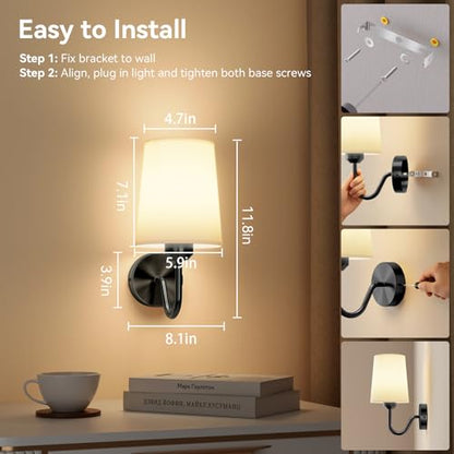 Battery Operated Wall Sconces Set of 2 Wireless Rechargeable Dimmable Wall Light with RGB Bulb and Remote for Bedroom, Living Room, Hallway (Black) - color: Black