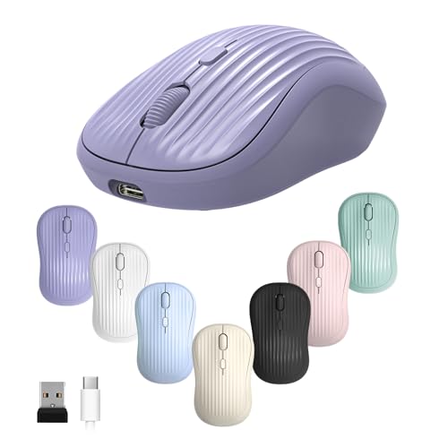 ONE-UP Wireless Mouse, 2.4G + BT, Rechargeable Battery, 4-Key, DPI: 800/1200/1600, Silent, Type-C, USB Nano Receiver, Ergonomic, Portable, for Laptop, Chromebook, PC, Mac, Windows (Violet) - color: violet