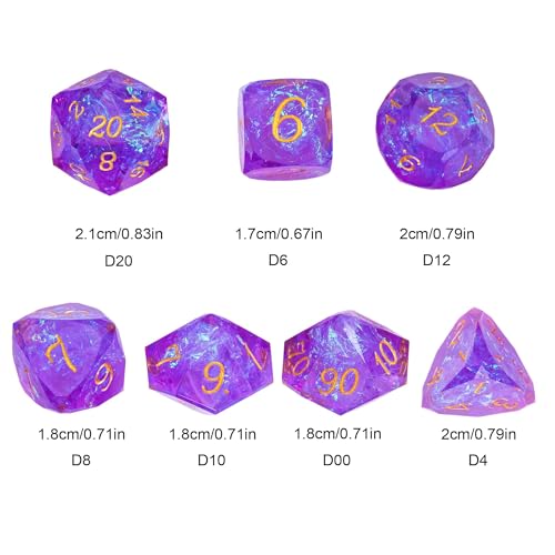 7PCS DND Dice Set,Transparent Sharp Edge Dice Set D&D RPG Polyhedral Die,for Dungeons and Dragons TTRPG Games Roleplaying Game,with Gift Box(Galaxy Purple) - color: Galaxy Purple