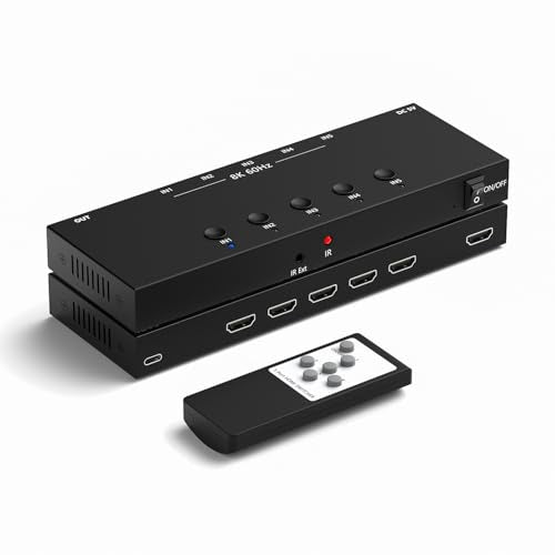 Y.D.F 8K@60Hz HDMI Switcher 5 in 1 Out Aluminum Support 4K@120Hz HDR10+ HDCP 2.3 CEC HDMI 2.1 Switch Splitter Compatible with PS5/4 Xbox X/S Nintendo Switch/OLED Roku Apple TV Fire Stick UHD TV - size: HDMI Switch 5 Port 8K