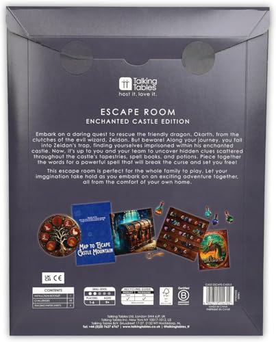 Talking Tables Enchanted Castle Escape Room Game for Kids, Rescue the Dragon, Puzzles, Clues, QR Codes., Music, Family Games, Adults, Brain Teaser Puzzles Ages 9+, 1-6 Players