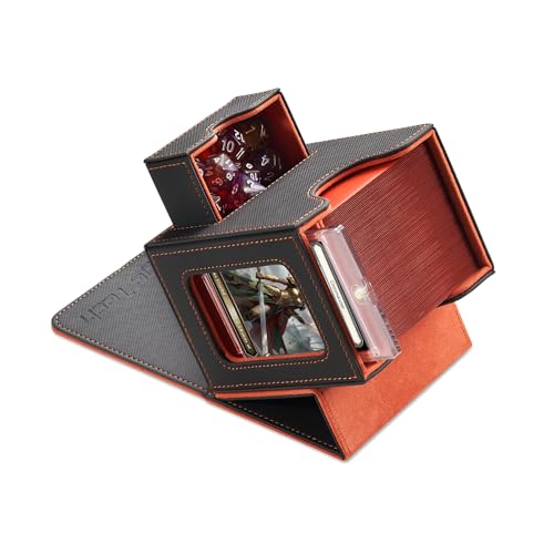 Mage Tech Card Deck Box for MTG Commander - Patented Design, Commander Display, Fits 100 Double-Sleeved Cards, 35pt Card Brick & Dice Tray - Grey/Orange - color: 1. Classic (Dark Grey/Orange)