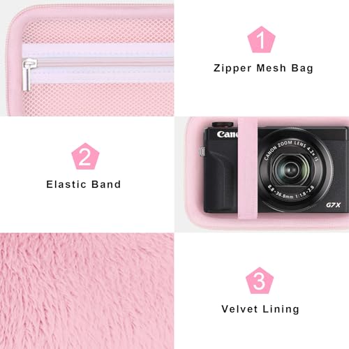 Canboc Carrying Case for Canon PowerShot G7 X Mark III/ G7X Mark II Digital 4K Vlogging Camera, SX740 SX730 Camera Bag, Zipper Mesh Pocket fits USB Cable, Batteries, Jelly Pink - color: Jelly Pink