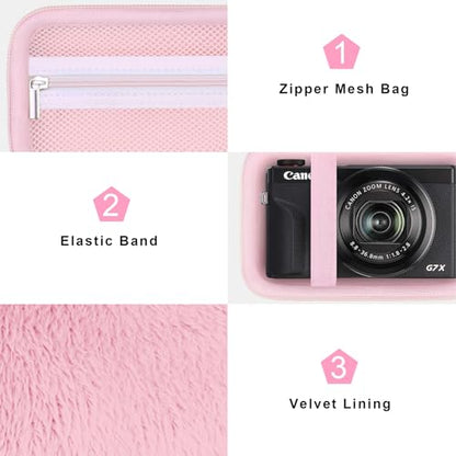 Canboc Carrying Case for Canon PowerShot G7 X Mark III/ G7X Mark II Digital 4K Vlogging Camera, SX740 SX730 Camera Bag, Zipper Mesh Pocket fits USB Cable, Batteries, Jelly Pink - color: Jelly Pink