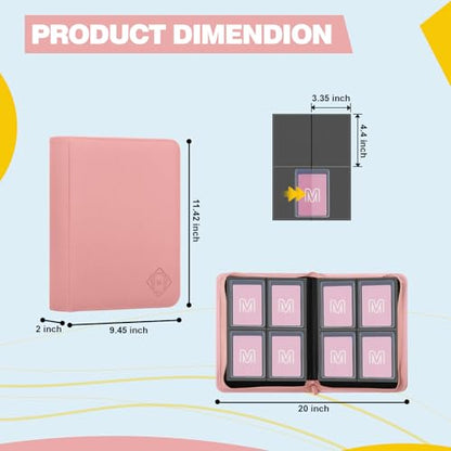 Toploader Binder,4-Pocket Side Load Trading Card Album, Holds 128 Cards | Top Loader Binder with Double-Sided Pockets for MTG, Sports Cards, Top Loader Storage（4 Pink） - color: 4Pink4