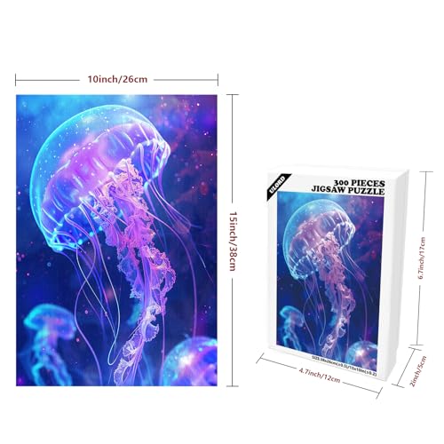 300 Piece Puzzle for Adults Glowing Jellyfish Puzzles 15x10 Inches | Ocean Scene Jigsaw Puzzle for Adult Kids Home Decoration Birthday Party Gift Toys