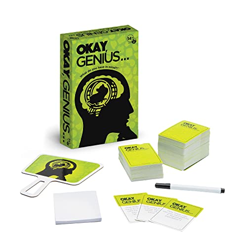 Okay, Genius… Fun Family Game Night Card Game for Teens, Friends & Home - Share Your Opinions on Ridiculous Topics - What Do You Have in Mind?! - for Ages 14 & Up | Opinion guessing game, 300 prompt cards, dry erase board and marker, 50-sheet response pad