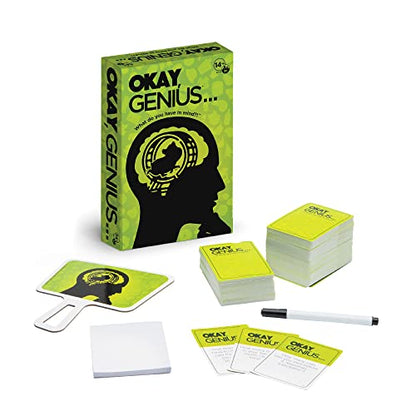 Okay, Genius… Fun Family Game Night Card Game for Teens, Friends & Home - Share Your Opinions on Ridiculous Topics - What Do You Have in Mind?! - for Ages 14 & Up | Opinion guessing game, 300 prompt cards, dry erase board and marker, 50-sheet response pad