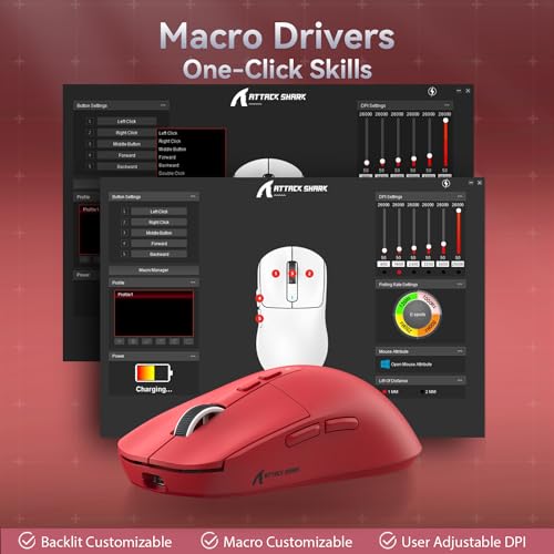 ATTACK SHARK X6 Lightweight Wireless Gaming Mouse with RGB Backlight Charging Base,Tri-Mode Wired/2.4GHz/BT5.2,26K DPI, PAW3395 Optical Sensor,HUANO Switch,5programmable Buttons,PC/Mac(Red) - color: Red, size: Mouse without Anti-slip sticker