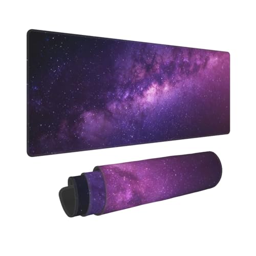 Large Gaming Mouse Pad Desk Mat, Purple Galaxy Nebula Extended Keyboard Mouse Pad Mousepad with Non-Slip Base and Stitched Edge Mouse Mat Desk Pad Mouse Pads for Desk Home Office, 31.5 x 11.8 - color: Purple Galaxy
