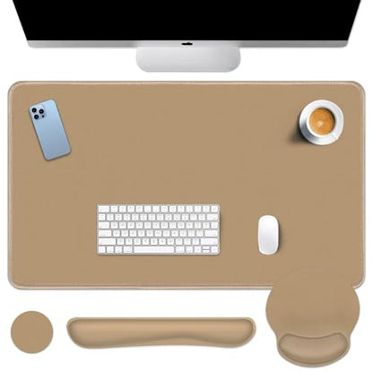 Britimes Brown Keyboard Mouse Pad Set Brown 4 in1 Large Mousepad+Keyboard Wrist Rest+Mouse Wrist Rest+Coaster Ergonomic Design for Home Office Computer 35.4x15.7Inches - color: Brown