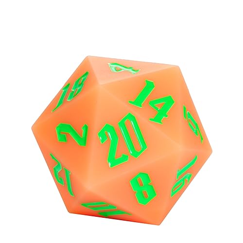 55mm Silicone D20 DND Dice, Large D20 Single 20 Sided Dice | Glow-in-the-Dark D20 Giant Dice with Gift Box for Dungeons and Dragons RPG Bar Pub Club Party Games (Orange Red/Green) - color: Orangered/Green