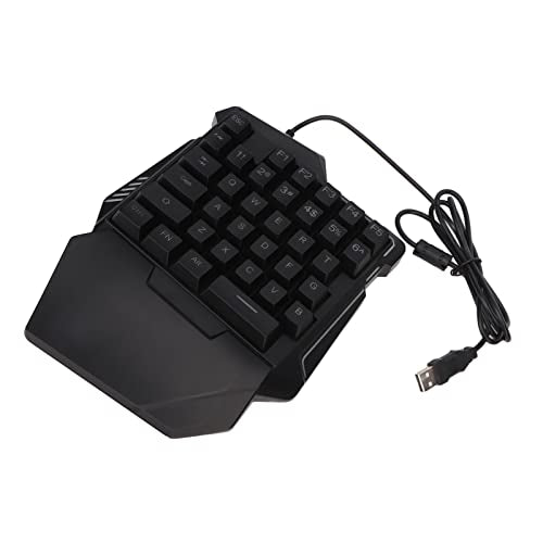 One Handed Gaming Keyboard, 35 Keys RGB Backlit Ergonomic USB Keyboard, Professional Mini Gaming Keyboard with Wrist Rest, Silent Keys for PC and Streamers