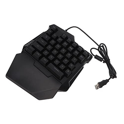 One Handed Gaming Keyboard, 35 Keys RGB Backlit Ergonomic USB Keyboard, Professional Mini Gaming Keyboard with Wrist Rest, Silent Keys for PC and Streamers