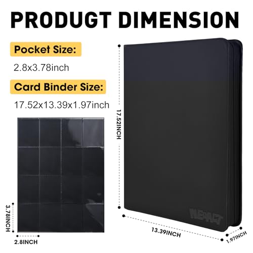 16 Pocket Card Binder,1280 Pockets Ringless Trading Card Binder,Premium Zipper Card Album Folder for TCG,MTG,Game&Sports Cards(BLACK)