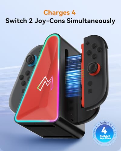 HEIYING Switch Joycon Charging Dock with LED Indicators for Switch 2 | Magnetic 4-in-1 Charging Dock with RGB Lights & LED Indicators, Safe Flip Connector Charger for Switch 2 Joypad