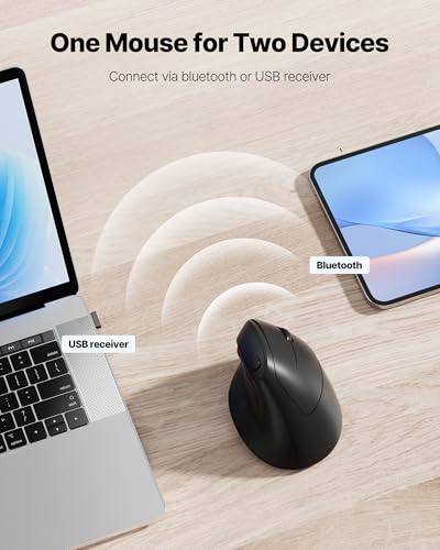Ergonomic Mouse, USB+Bluetooth Dual Connection, Wireless Vertical Mouse for Reducing Wrist Pain, 1000/1600/2400 DPI, Ergo Mouse with Quiet Click for Windows Mac OS PC Computer Laptop, Black - color: Black
