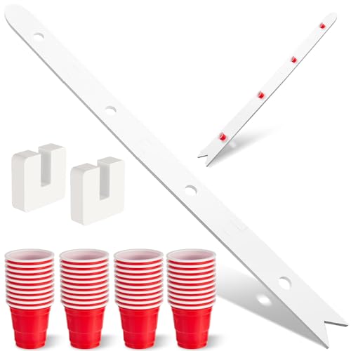 5 Ft Shot Board 4 Person Drinking Shot Ski Rustic Wood Shots Ski Drinking Board with 50 Shots Plastic Glasses 2 Bases for Skis Wedding Vacation Birthday Family Gathering Game Night Gift(White) - color: White