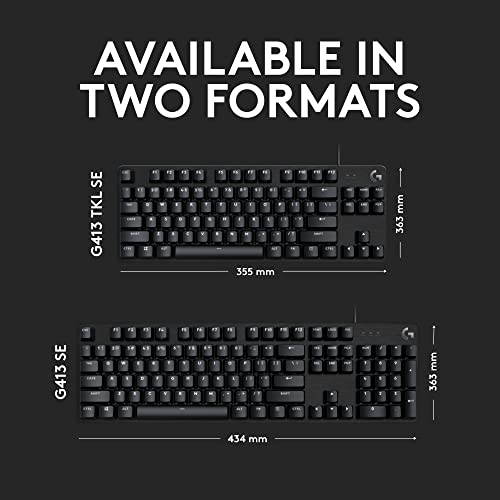 Logitech G413 SE Full-Size Mechanical Gaming Keyboard - Black | Backlit, anti-ghosting, compatible with Windows and macOS, aluminum material - size: Full Size