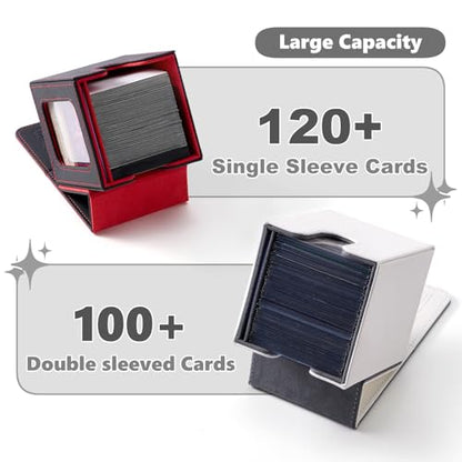 Cat Themed MTG Deck Box with Commander Display (White and Grey) | Holds 120 Single/100 Double-Sleeved Cards, Fit MTG/PTCG/OPTCG Cards, Strong Magnet, PU Leather, With 2 Dividers & 1 Toploader - color: Cat