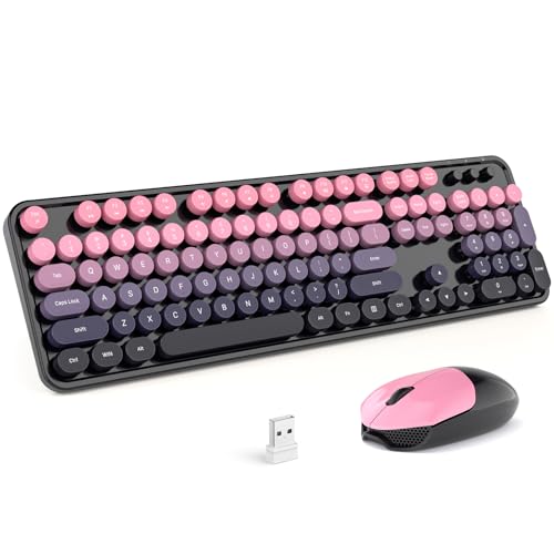 KNOWSQT Wireless Keyboard and Mouse Combo - Blackpink-Gradient Colorful 2.4G Typewriter Full-Size Cute Keyboards - USB Receiver Plug and Play, for Computer, PC, Laptop, Desktop, Windows - color: Gradient CherryPink