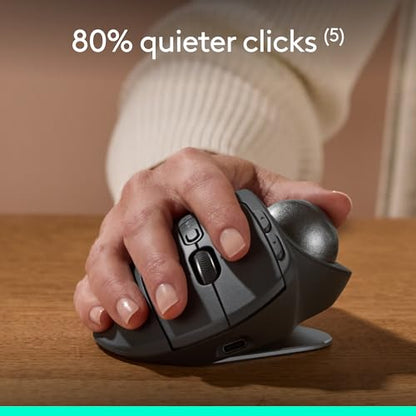 Logitech MX Ergo S Advanced Wireless Trackball Mouse USB C - Graphite | Advanced ergonomic design, rechargeable battery, Bluetooth and encrypted dongle, 6 programmable buttons, PC/Mac compatible - color: Graphite