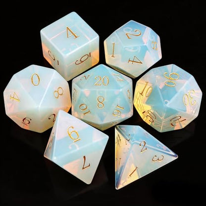 Haxtec Opal Dice Gemstone Polyhedral DND Dice Set with Premium Dice Case Compatible with Dungeons and Dragons Role Playing Board Games D&D Gift - color: White Gold-opal