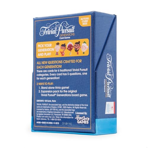Ageless Games Trivial Pursuit Generations Expansion - New Multigenerational Trivia Cards - The Ultimate Party Game for Friends & All Ages - Perfect for Game Nights & Travel - Standalone or Add On Deck - style: Trivial Pursuit Generations Expansion