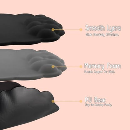 Mouse Pad Wrist Support, Cloud Mousepad with Memory Foam Wrist Rest, Non-Slip PU Base Gaming Leather Surface Mouse Pad for Home Office Laptop, Black - color: Black