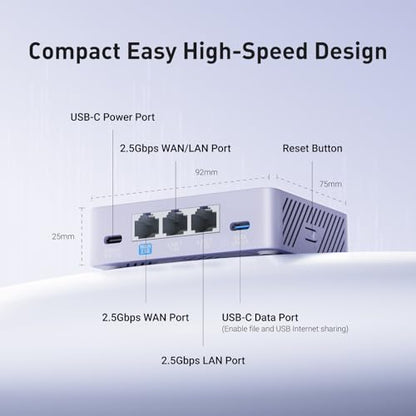 GL.iNet GL-MT5000 Brume 3 Wired VPN Security Gateway NO Wi-Fi | Up to 1100 Mbps hardware-accelerated VPN, three 2.5GbE ports with multi-WAN failover, VPN obfuscation, OpenWrt with 1GB DDR4