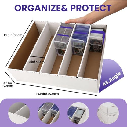 3 Pack Toploader Trading Card Storage Box,5Row 3200 Count Card Box,Bulk Box | Cardboard Storage Box With divider&Card Supporters for TCG/Magic/Mtg/Sports Cards/Baseball/ Game Card Storage and Collection - size: 3-PACK