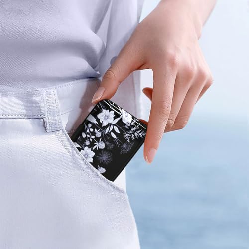 Credit Card Holder, Mini RFID Small Aluminum Card Wallet Business Card Case | Blocking Slim Metal RFID Blocking Front Pocket Wallet Hard Case Durable CC Holder for Women Girls, Black White Floral - color: Black White Floral