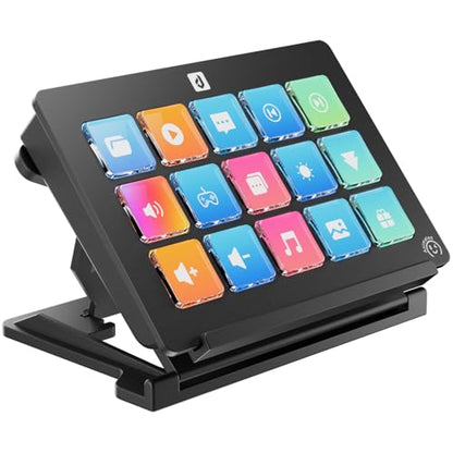 Stream Control Deck Macro Pad15 Keys Programmable Keypad RGB Macro Keyboard Stream Controller with 3-Step Adjustable Stand 500+Plugins&200+ Icons Wired Shortcut Keyboard for Streamers/Gamers/Designers - color: Black V293