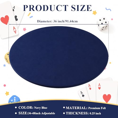 Newwiee Blue 36 Inch Felt Card Game Tablecover Round 36in to 48in Tablecloth Poker Table Cover Round Elastic Table Mat for Playing Cards Mahjong - color: Blue