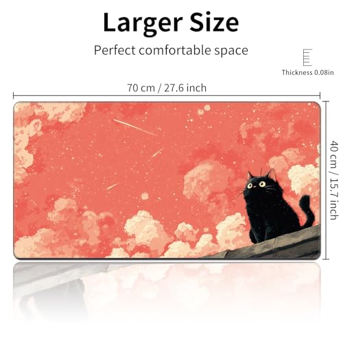 Playmats 27.5 x 15.7in(TCG MTG Trading Cards,Free Storage Bags,Waterproof Non-Slip Rubber Backing,Stitched Edges)- Black Cat Orange Sky
