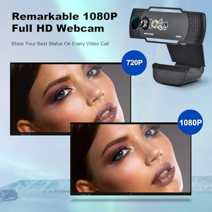 Auto Focus Full HD Webcam 1080P Auto-Light Balance- Pro Web Camera With Dual Digital Microphone USB Computer Webcam For PC Laptop Desktop MAC Video Calling Made For Meetings And Works For Streaming